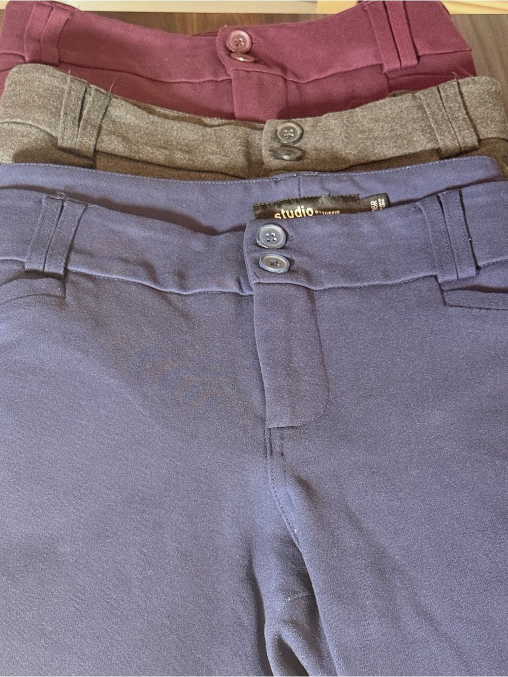 Studio Women's Cropped Trousers Trio in Navy, Gray, and Burgundy